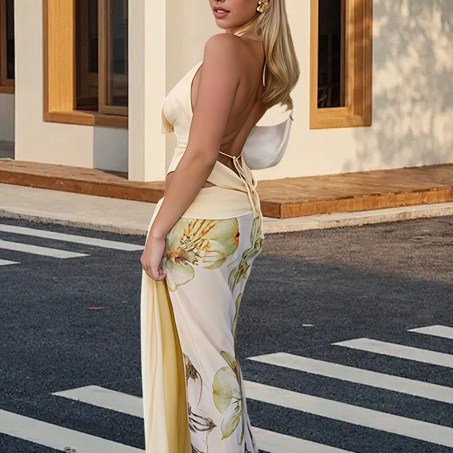 The Elara Floral Halter Set