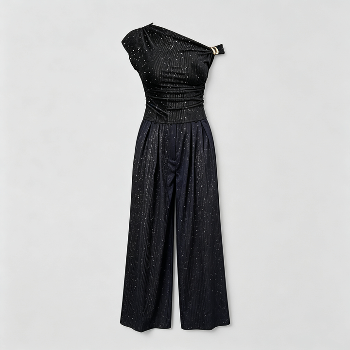 The Elara Rhinestone Asymmetrical Wide Leg Set