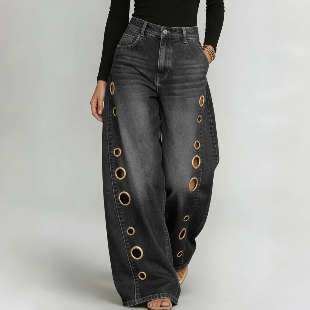 The Elara Metal Eyelet Wide-Leg Jeans