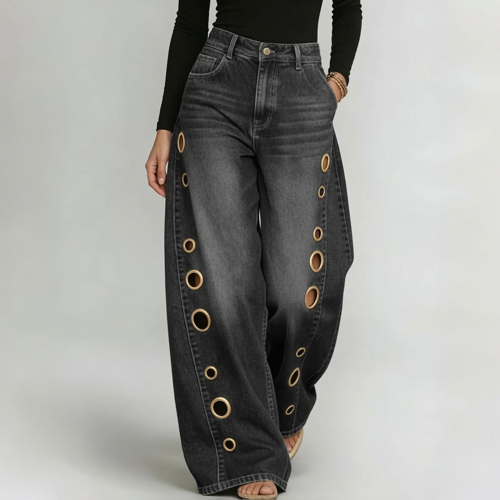 The Elara Metal Eyelet Wide-Leg Jeans