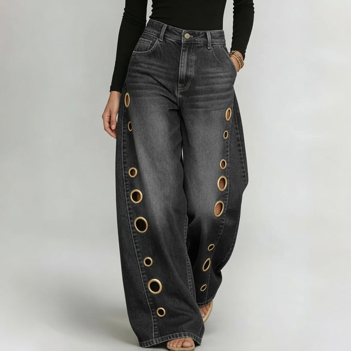 The Elara Metal Eyelet Wide-Leg Jeans