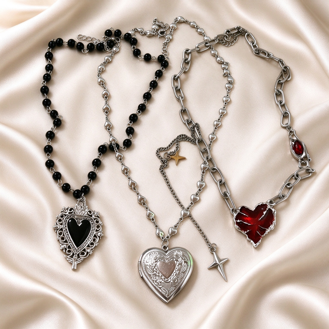 Gothic Heart Pendant Necklace Set