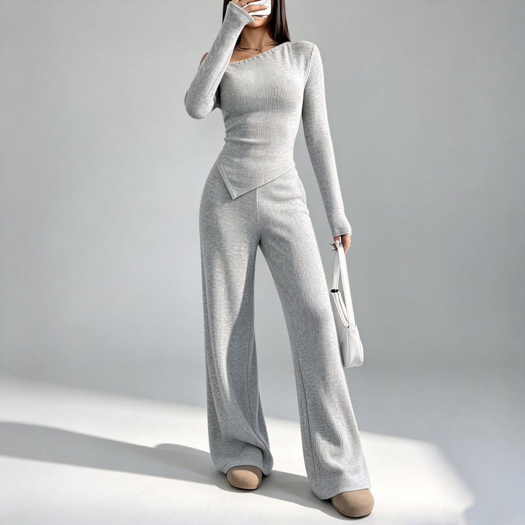 The Elara Asymmetric Ribbed Wide-Leg Set