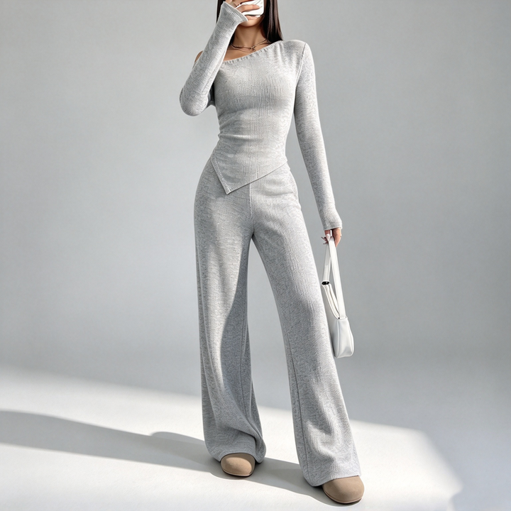 The Elara Asymmetric Ribbed Wide-Leg Set
