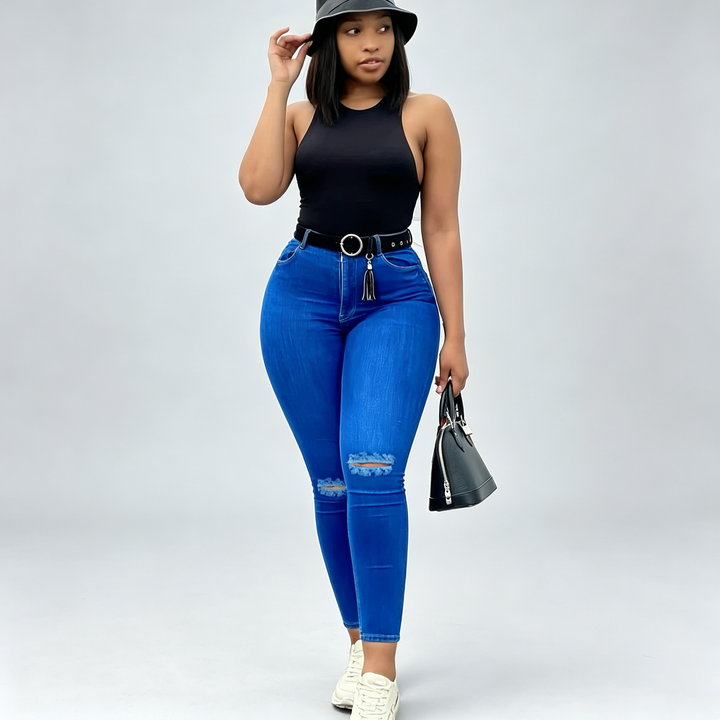The Elara Lace-Up Distressed Skinny Jeans