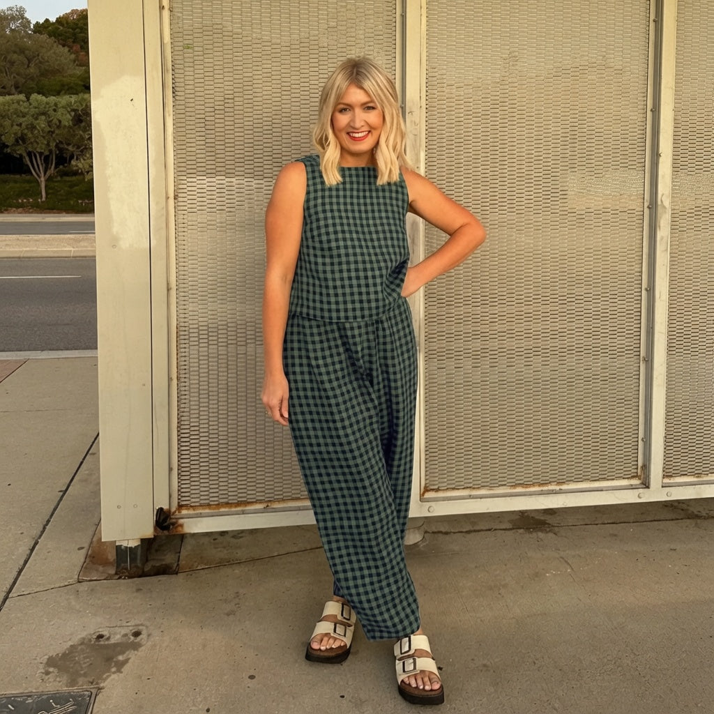 The Elara Plus Size Relaxed Check Tank &amp; Pant Set