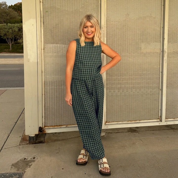 The Elara Plus Size Relaxed Check Tank &amp; Pant Set