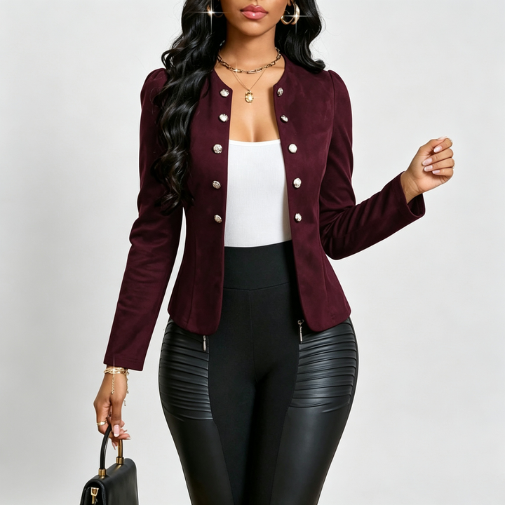 The Elara Button-Trim Faux Suede Jacket