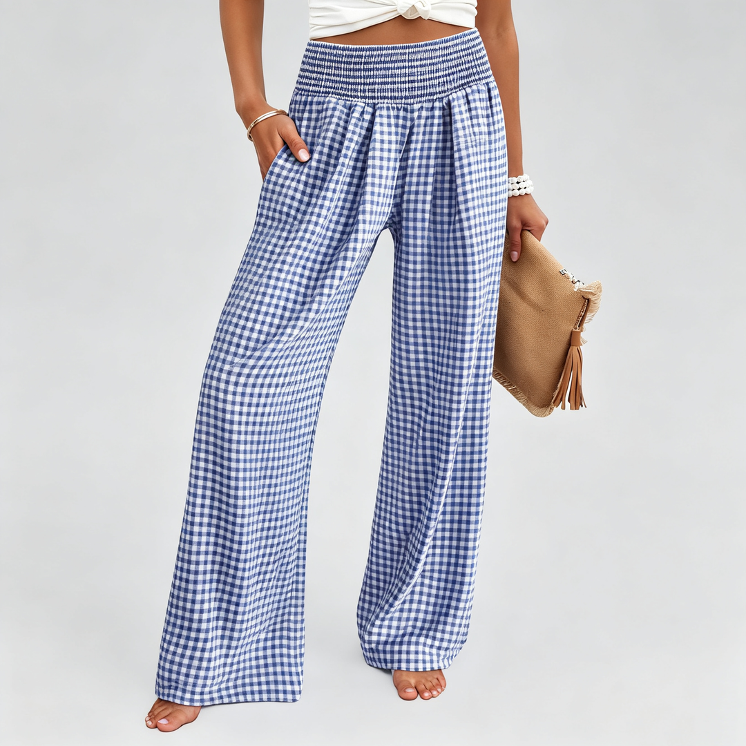 The Elara Gingham Smocked Wide Leg Pants