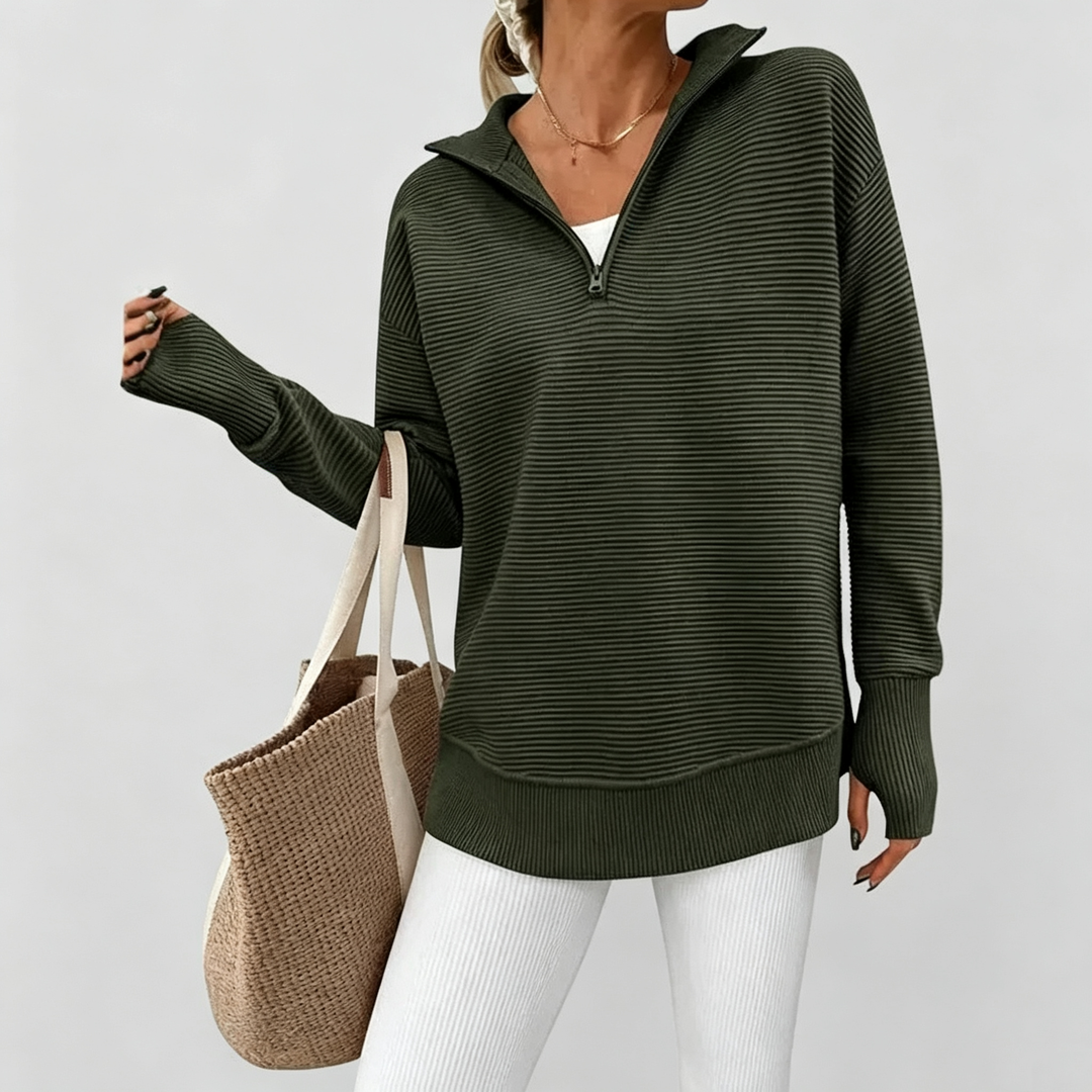 The Elara Quarter-Zip Ribbed Knit Sweater