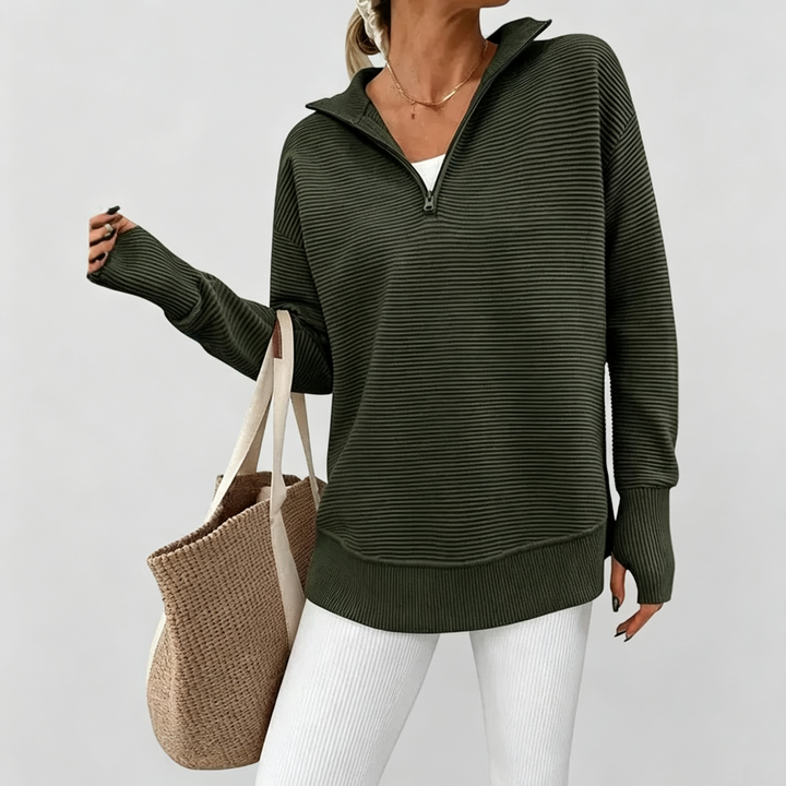 The Elara Quarter-Zip Ribbed Knit Sweater