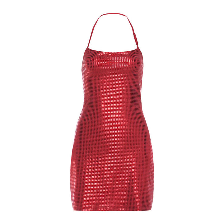The Elara Rhinestone Halter Mini Dress