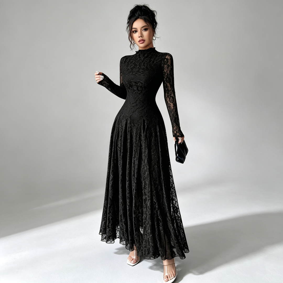 The Elara Lace Mock-Neck Maxi Dress