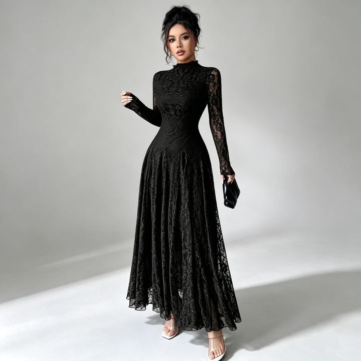 The Elara Lace Mock-Neck Maxi Dress
