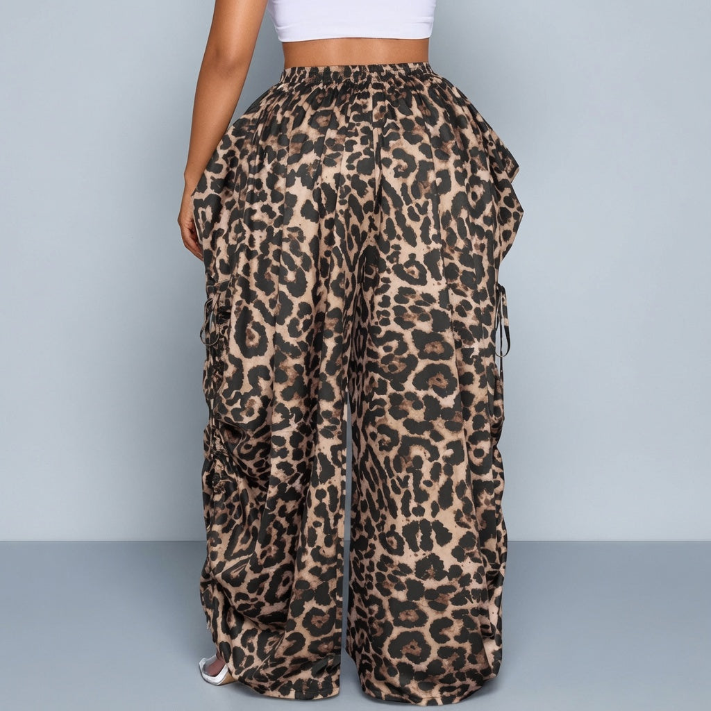 The Elara Plus Size Leopard Cargo Pants with Ties