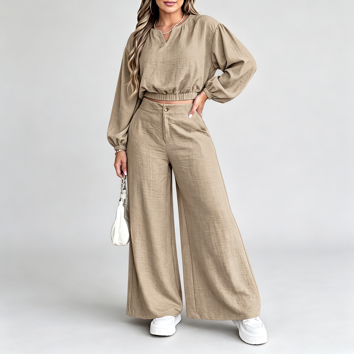 The Elara Relaxed V-Neck Wide-Leg Set