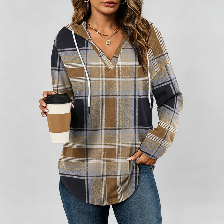 The Elara Plaid Hooded Tunic Top
