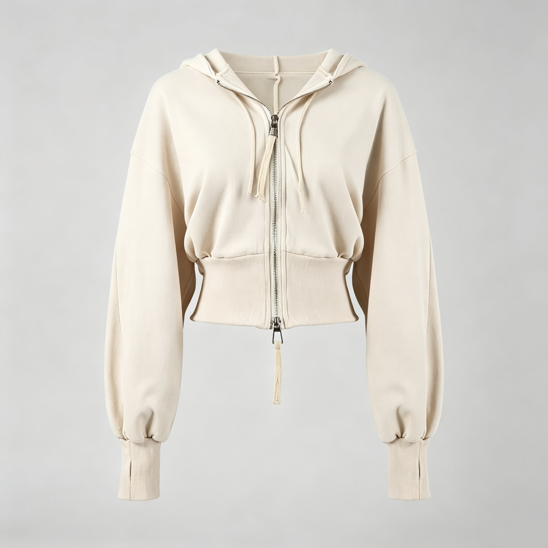 The Elara Double-Zip Cropped Hoodie