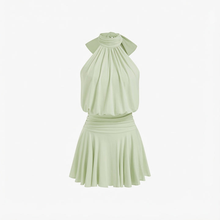 The Elara Stand Collar Sleeveless A-Line Mini Dress