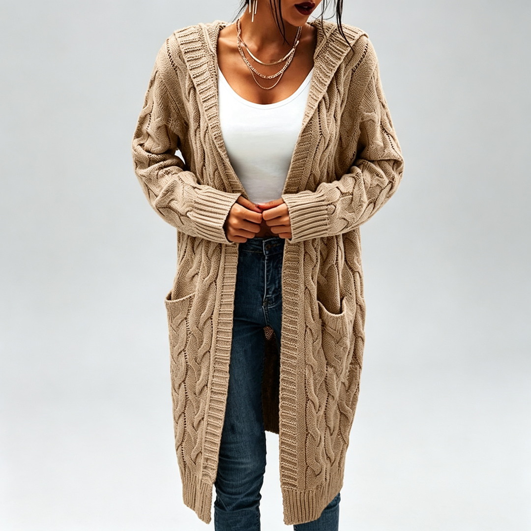 The Elara Cable-Knit Hooded Cardigan