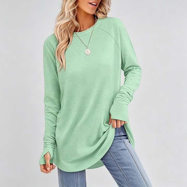 The Elara Thumbhole Curved-Hem Tunic Top