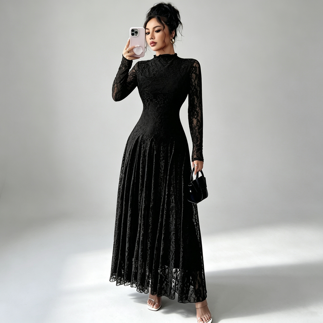 The Elara Lace Mock-Neck Maxi Dress