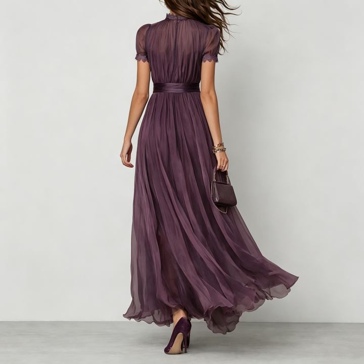 The Elara Keyhole Lace-Trim Maxi Dress