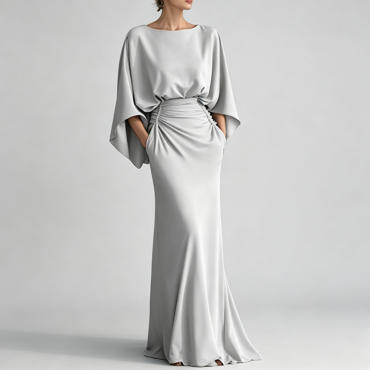 The Elara Draped Batwing Ruched Maxi Gown
