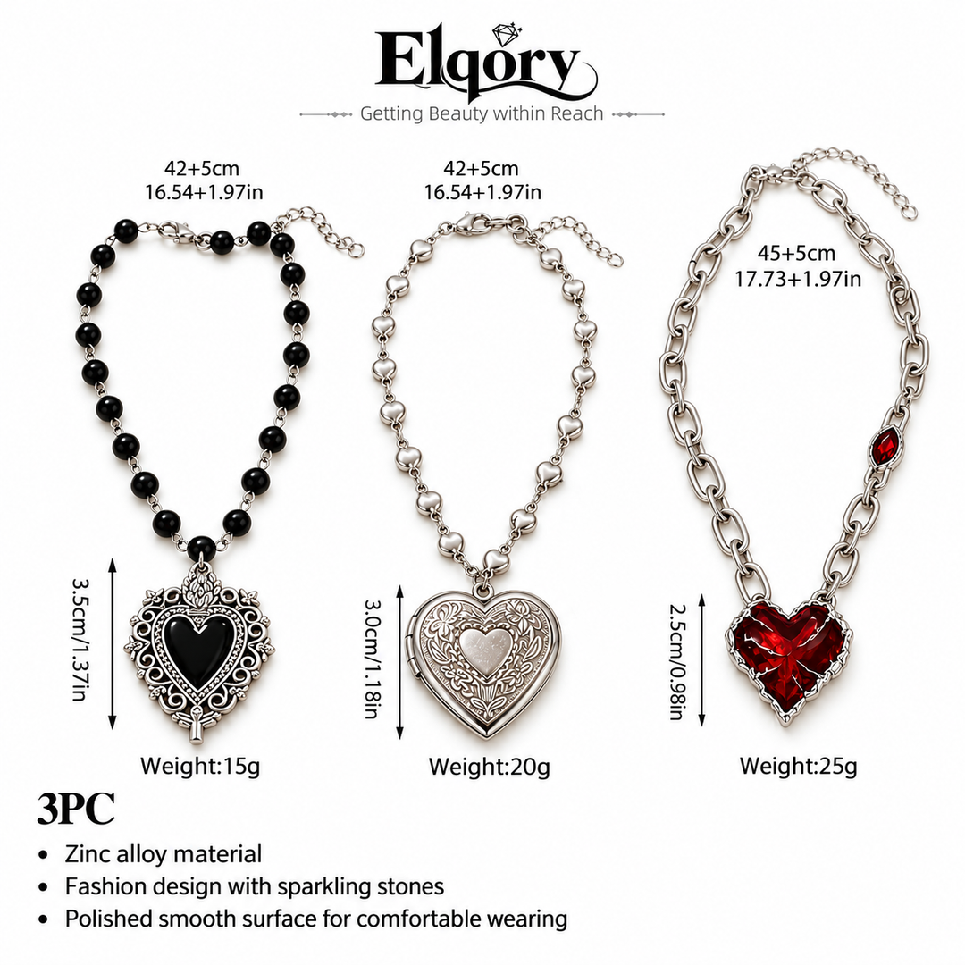 Gothic Heart Pendant Necklace Set