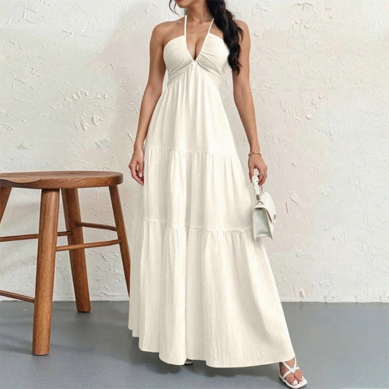 The Elara Open-Back Halter Gown