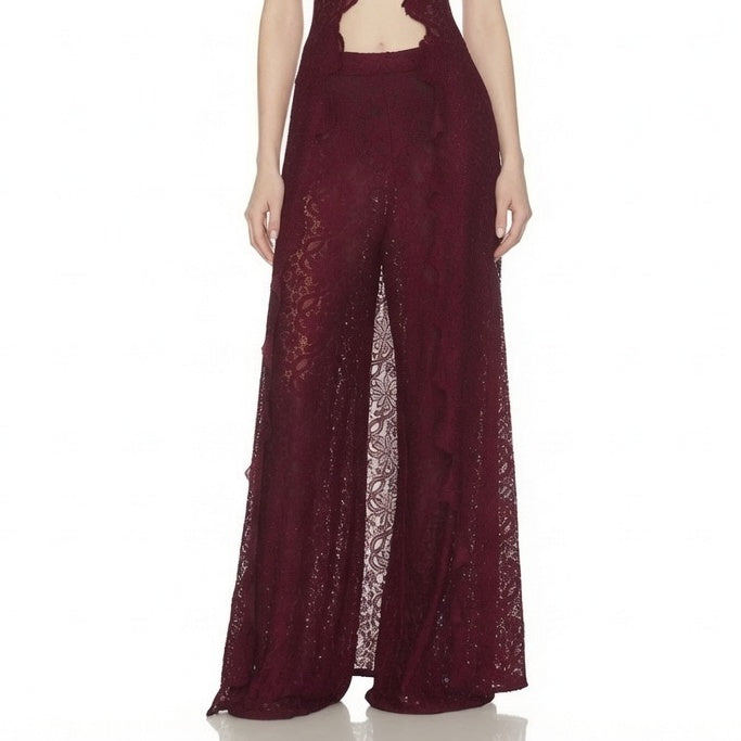 The Elara High Neck Lace Cutout Flowy Set