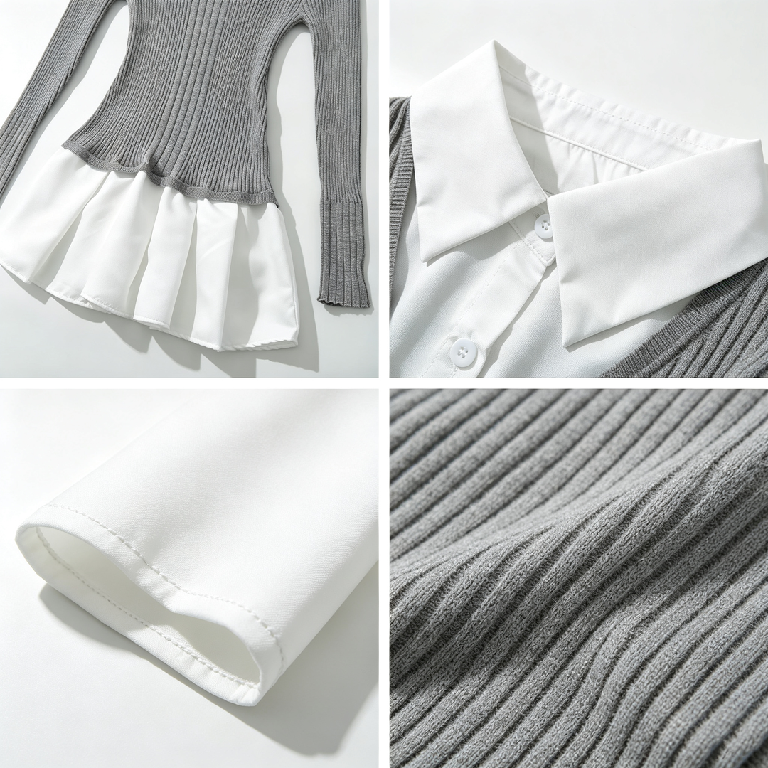 The Elara Layered Collared Knit Mini Dress
