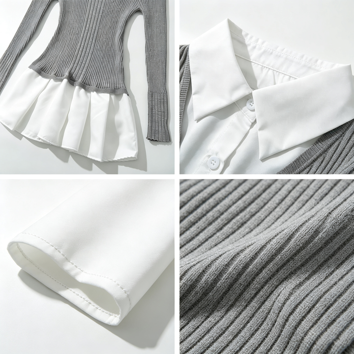 The Elara Layered Collared Knit Mini Dress