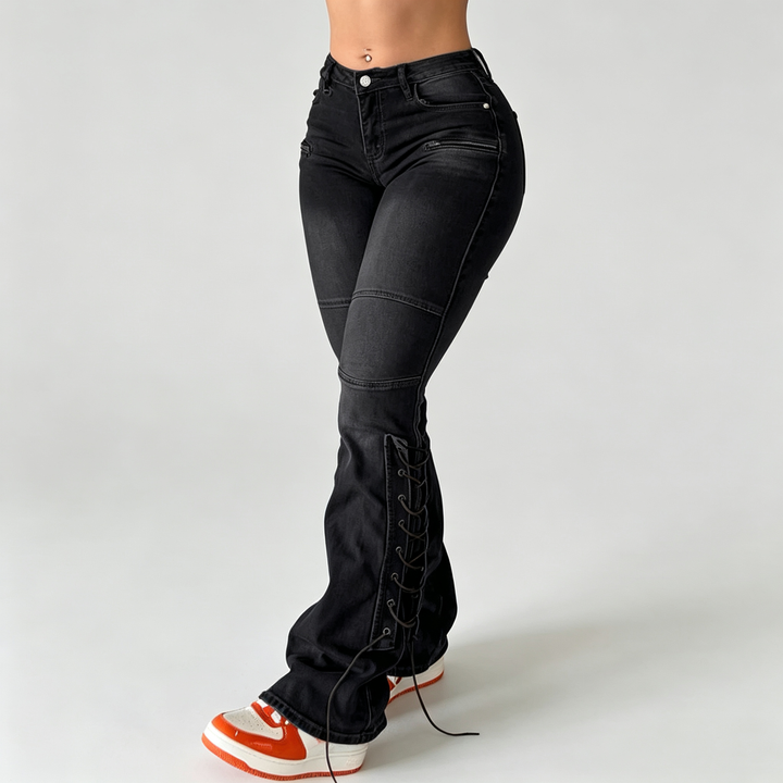 The Elara Lace-Up Flare Denim Jeans