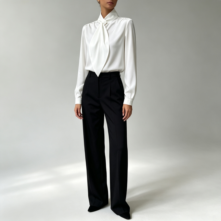 The Elara Draped Tie Neck Blouse