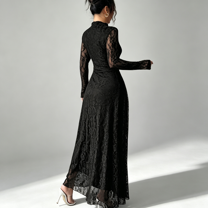 The Elara Lace Mock-Neck Maxi Dress
