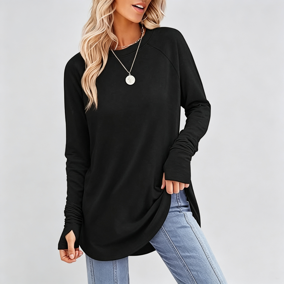 The Elara Thumbhole Curved-Hem Tunic Top