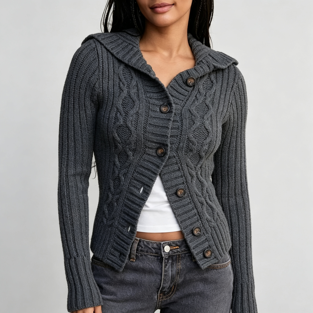 The Elara Cable Knit Hooded Cardigan