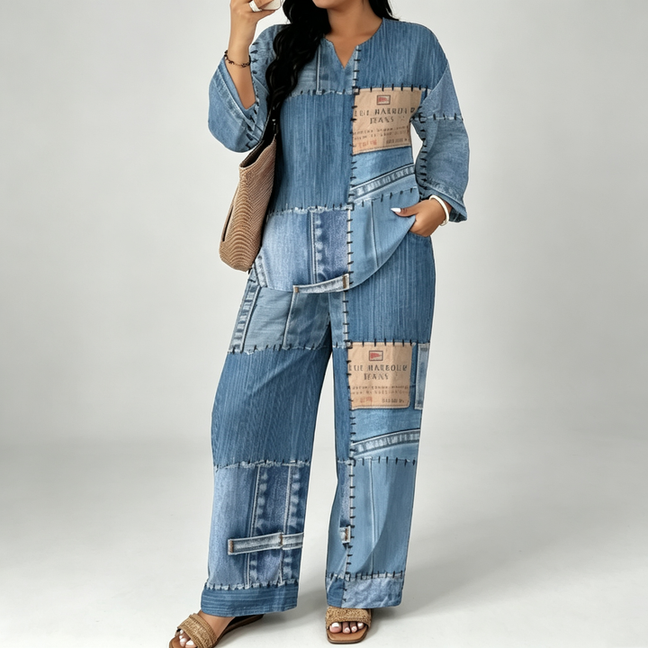 The Elara Vintage Patchwork Wide-Leg Set