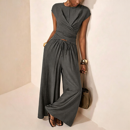 The Elara Draped Wrap-Front Palazzo Set