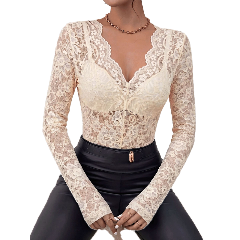 The Elara Scallop V-Neck Lace top
