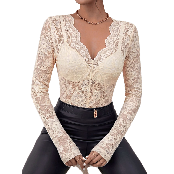 The Elara Scallop V-Neck Lace top