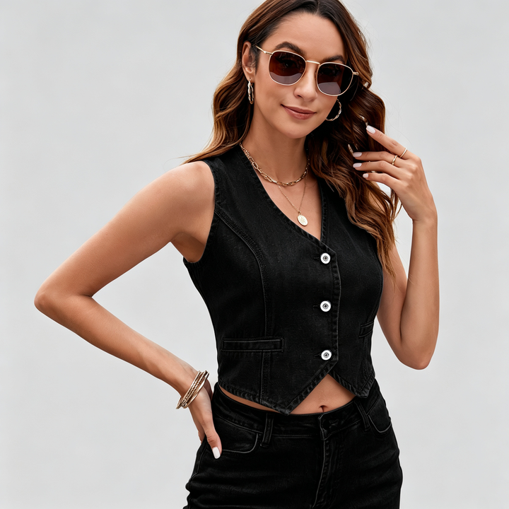 The Elara Sculpted Denim Vest