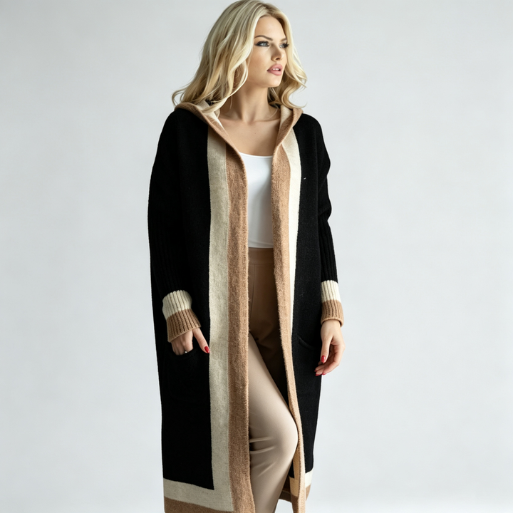 The Elara Color-Block Hooded Cardigan