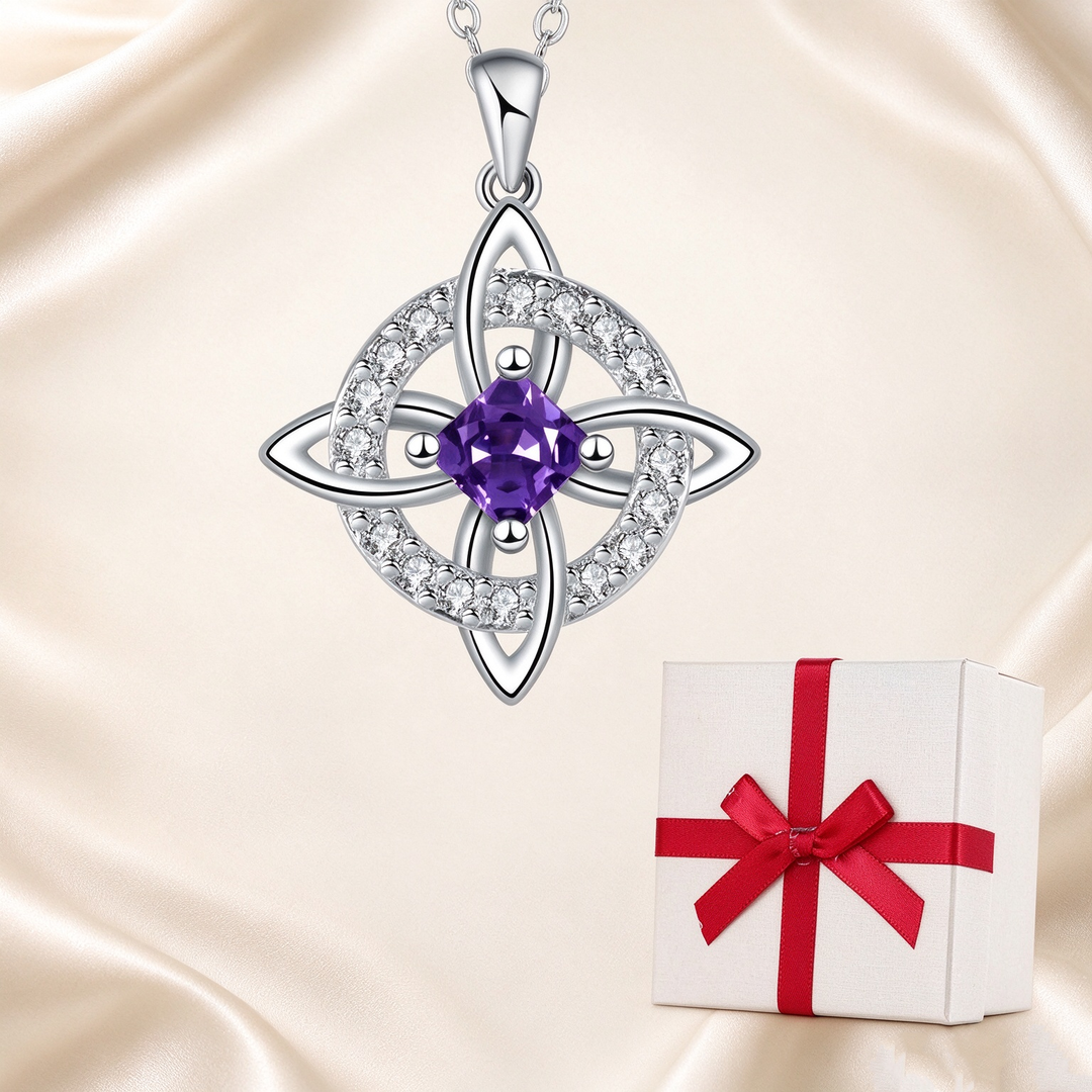 Celtic Knot Halo Birthstone Pendant Necklace