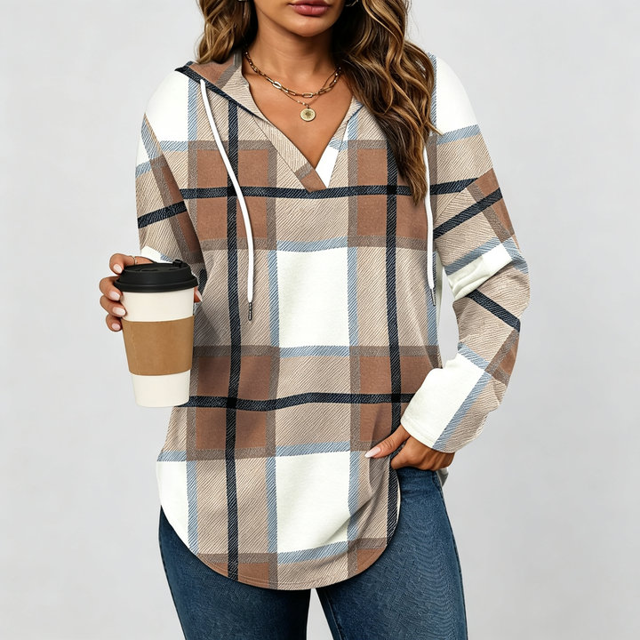 The Elara Plaid Hooded Tunic Top