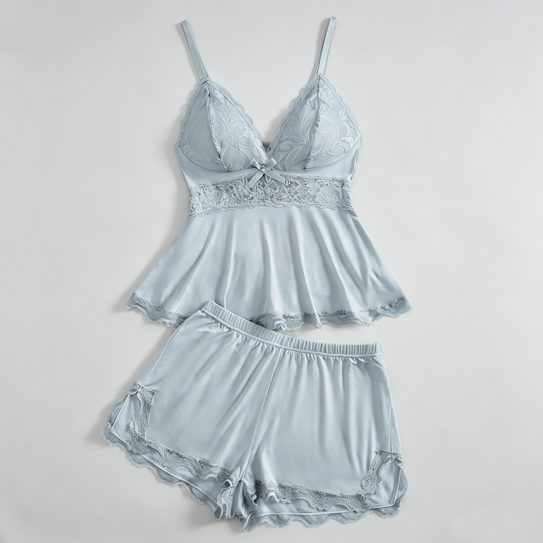 The Elara Lace Bow Cami Shorts Set