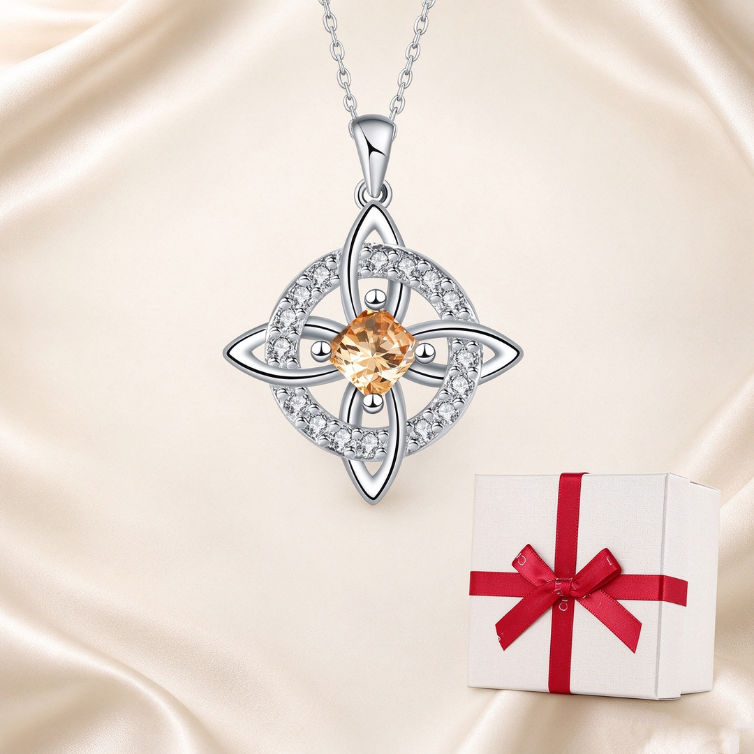 Celtic Knot Halo Birthstone Pendant Necklace
