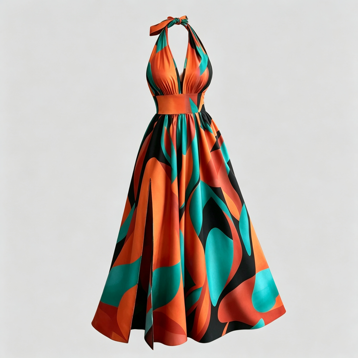 The Elara Ember Halter Split Maxi Dress