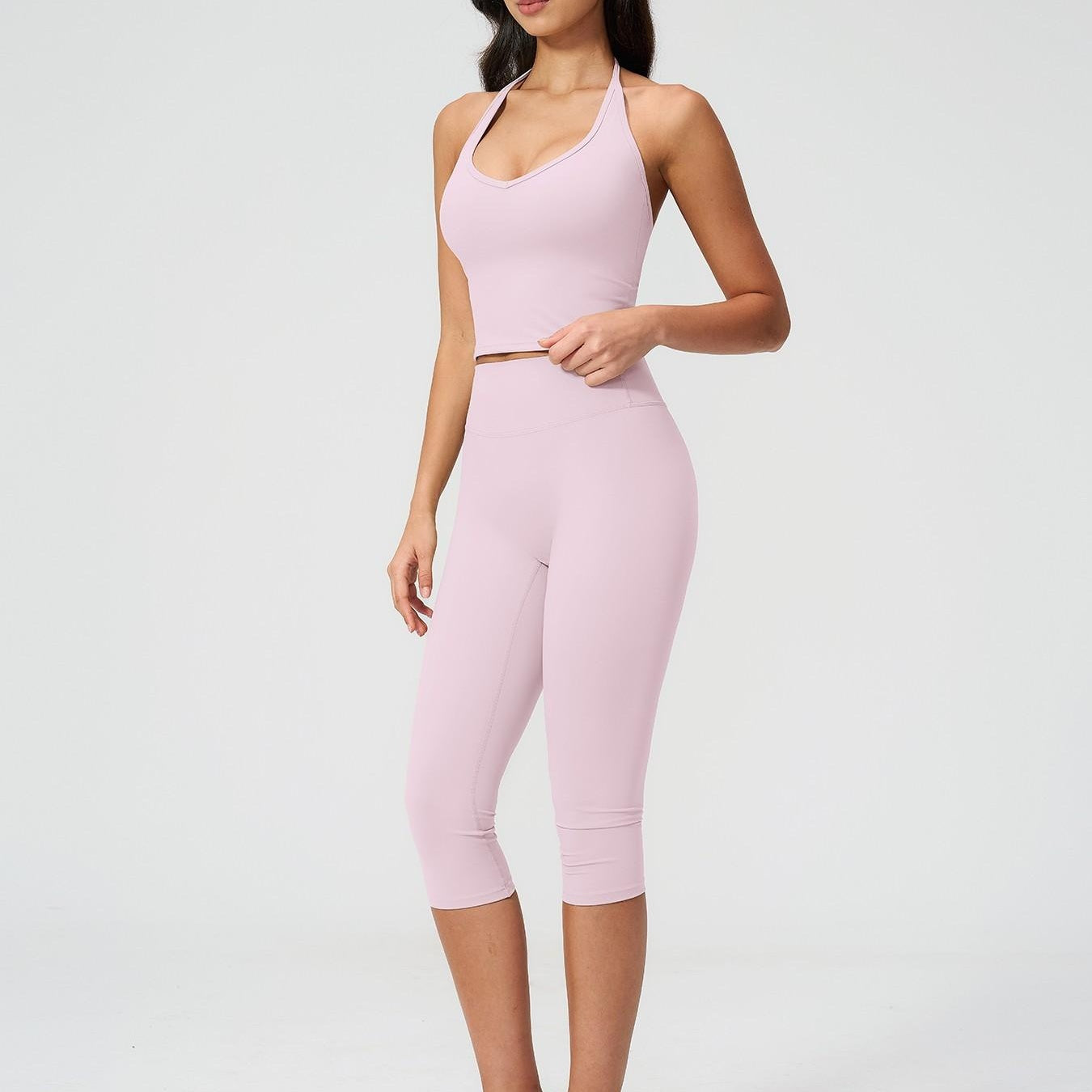 The Elara Quick-Dry Halter Crop Top & Capri Leggings Set